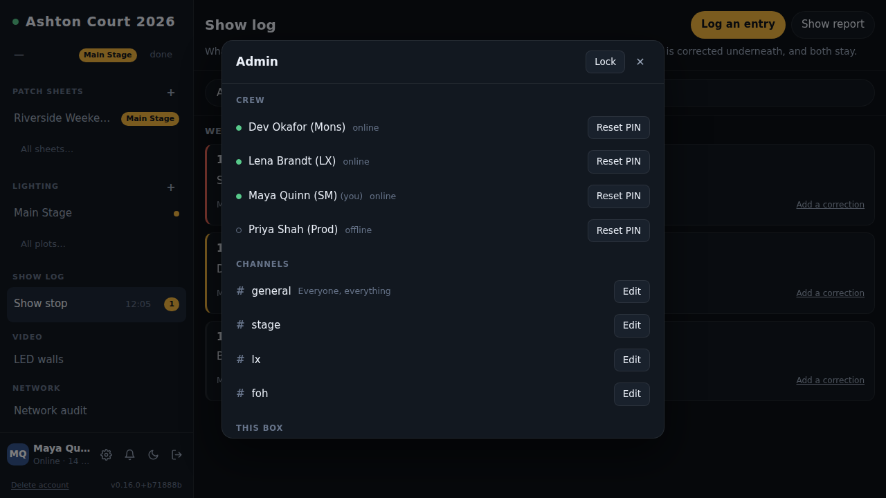 The crew list with Reset PIN