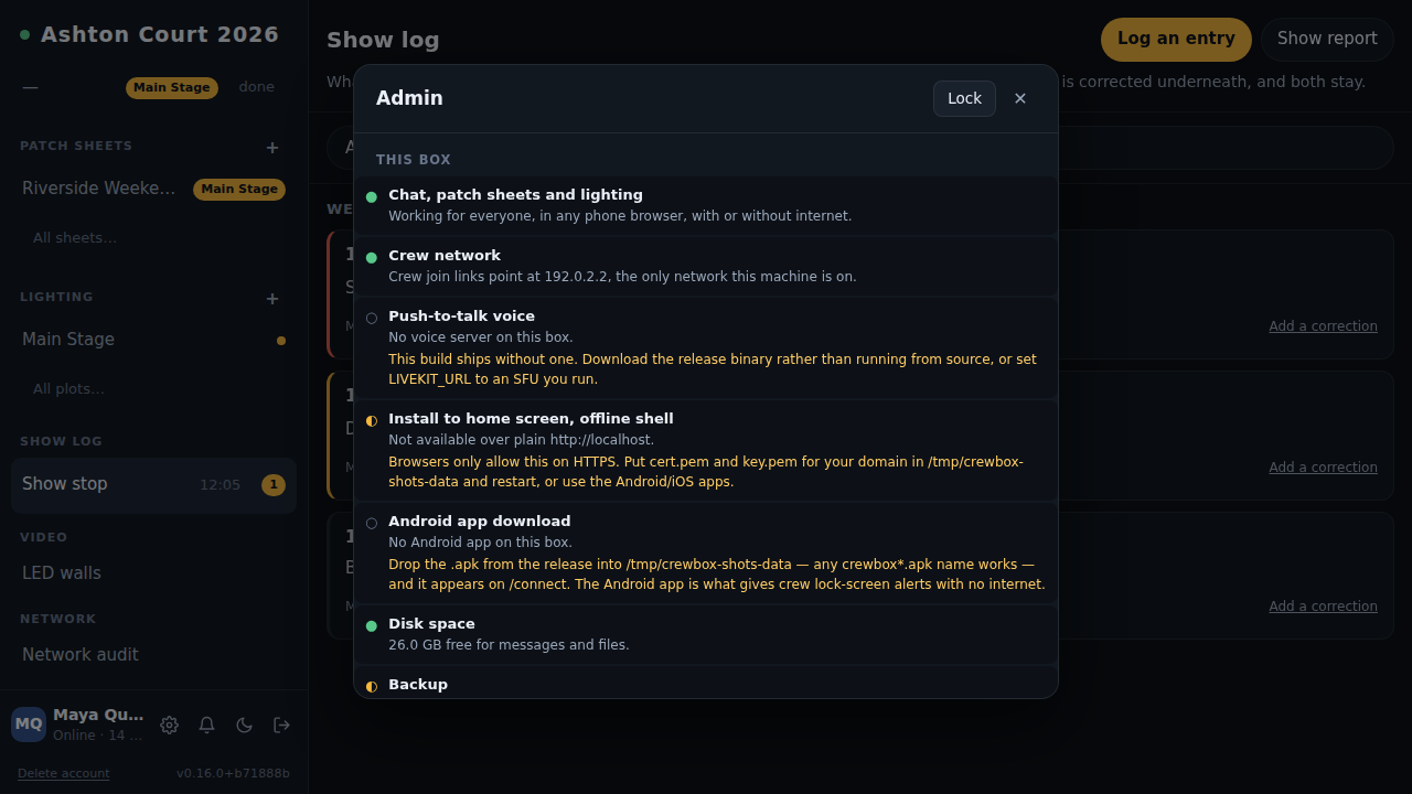 The This box section: readiness list and settings