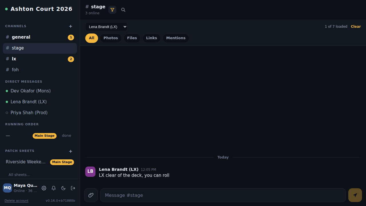 The filter bar narrowing #stage to one person