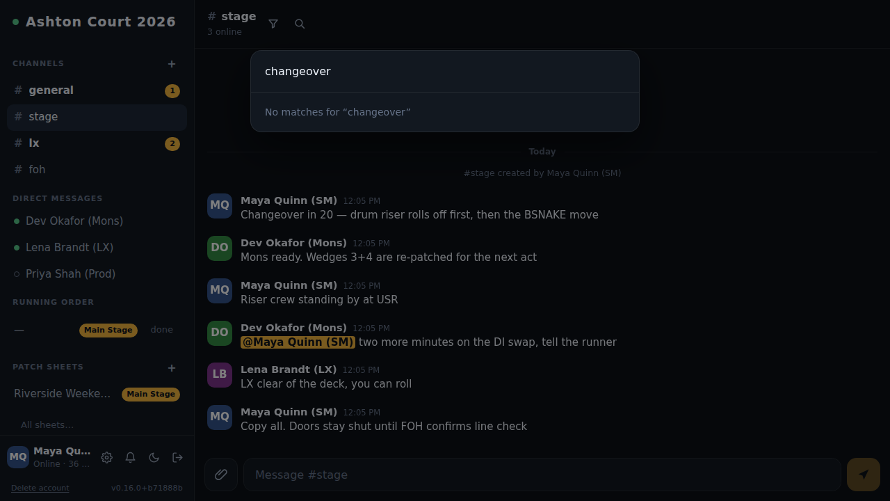 Search results for "changeover" across every channel